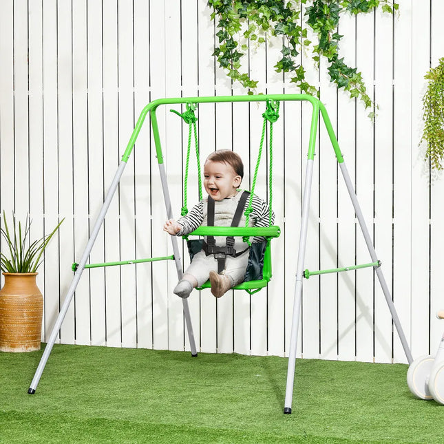 Toddler Swing Set with Metal Stand Safety Belt Indoor Outdoor Green