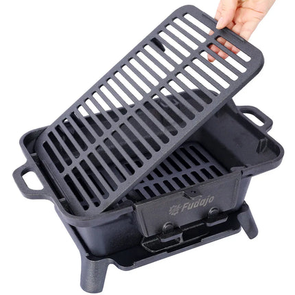 Portable Oval Cast Iron Charcoal Grill Tabletop Hibachi Camping Stove 19.6"