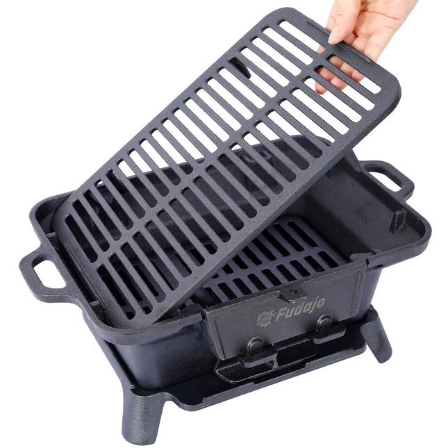 Portable Oval Cast Iron Charcoal Grill Tabletop Hibachi Camping Stove 19.6"