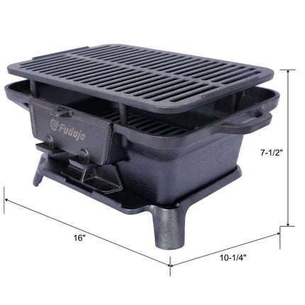 Portable Oval Cast Iron Charcoal Grill Tabletop Hibachi Camping Stove 19.6"