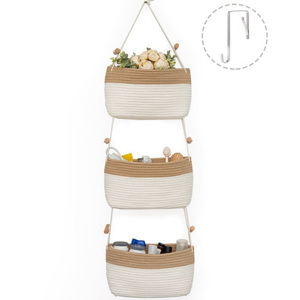 Over the Door 3 Tier Hanging Basket Storage Organizer for Home Use