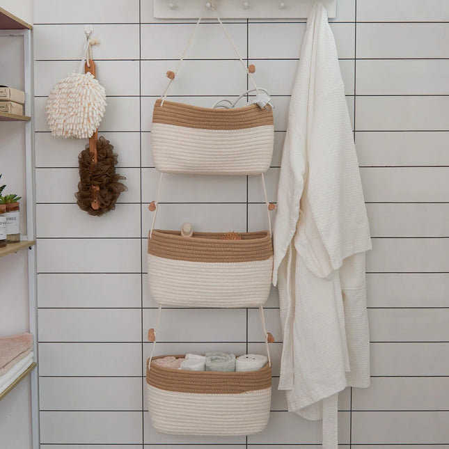 Over the Door 3 Tier Hanging Basket Storage Organizer for Home Use