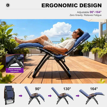 Extra Wide Zero Gravity Reclining Chaise Lounge Folding Patio Chair for Outdoor Use