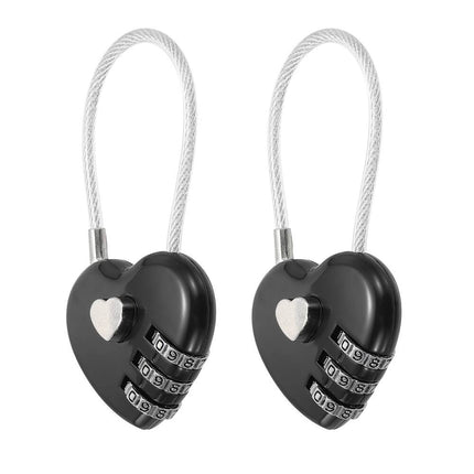 Heart-Shaped Combination Padlock – Zinc Alloy, Keyless Cable Lock [Black]