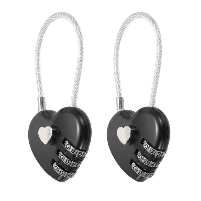 Heart-Shaped Combination Padlock – Zinc Alloy, Keyless Cable Lock [Black]