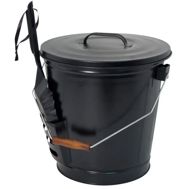 Panacea Fireplace Ash Bucket with Shovel – Matte Black Steel Design
