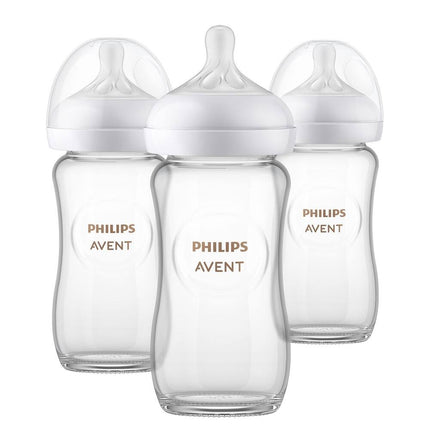 3 Pack 8oz Glass Baby Bottles Natural Response Nipple Clear Feeding Set
