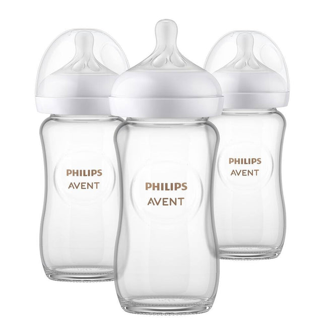 3 Pack 8oz Glass Baby Bottles Natural Response Nipple Clear Feeding Set