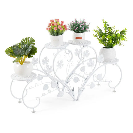 Heart-Shaped Plant Stands – Set of 2 White Metal Flower Racks
