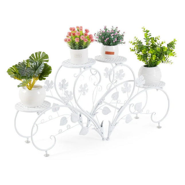 Heart-Shaped Plant Stands – Set of 2 White Metal Flower Racks