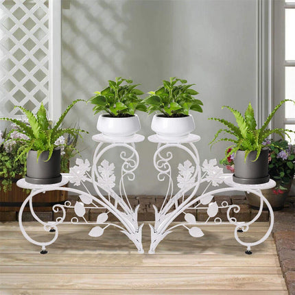 Heart-Shaped Plant Stands – Set of 2 White Metal Flower Racks