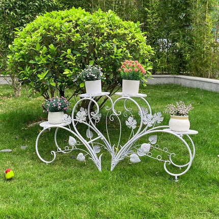 Heart-Shaped Plant Stands – Set of 2 White Metal Flower Racks