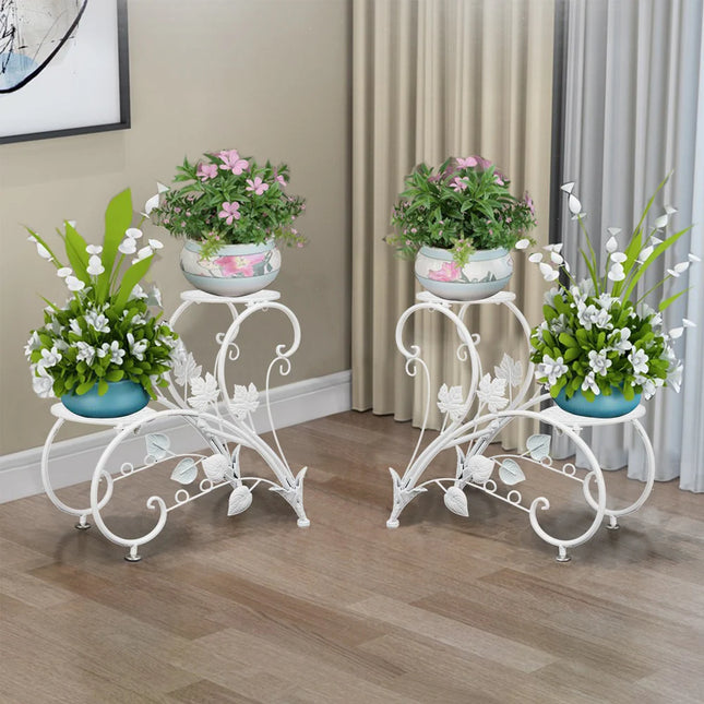 Heart-Shaped Plant Stands – Set of 2 White Metal Flower Racks