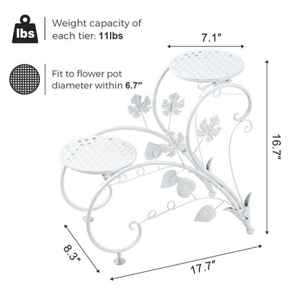 Heart-Shaped Plant Stands – Set of 2 White Metal Flower Racks