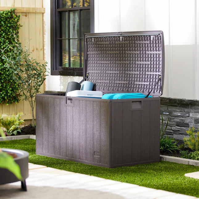 105 Gallon Resin Outdoor Storage Deck Box Gray Patio Organizer Waterproof