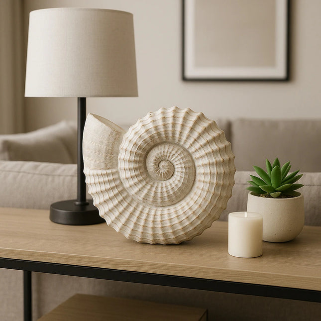 Coastal White Resin Shell Figurine Sculpture for Beach Home Decor