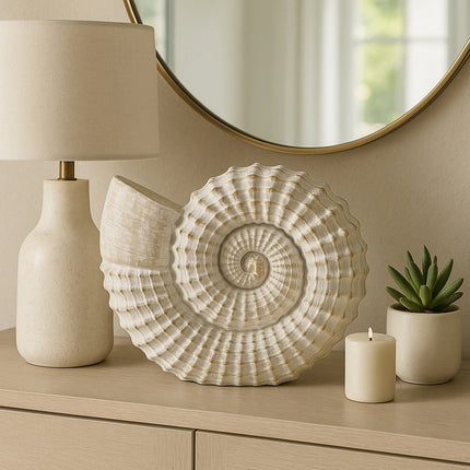Coastal White Resin Shell Figurine Sculpture for Beach Home Decor