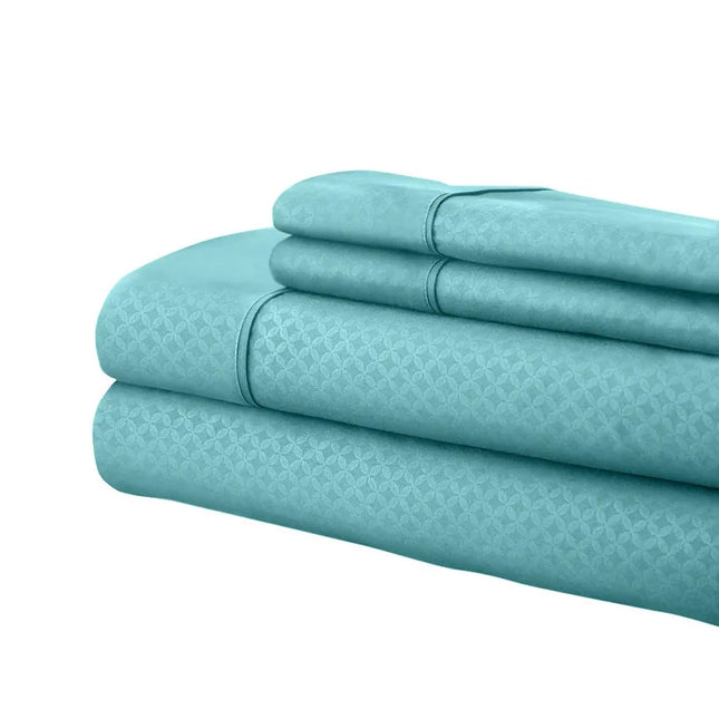 Home Dream Aqua Greek Key Embossed Bed Sheet Set Twin XL Elegant Bedding Collection