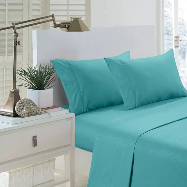 Home Dream Aqua Greek Key Embossed Bed Sheet Set Twin XL Elegant Bedding Collection