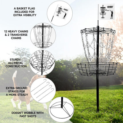 Portable Disc Golf Target Basket 12 Chains Practice Goal Outdoor Training