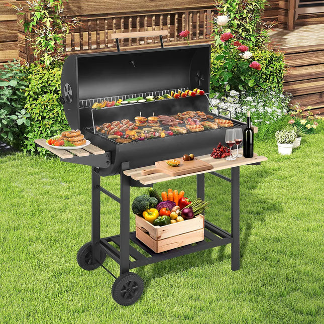Portable Charcoal BBQ Grill with Storage & Warming Rack Easy Clean Design