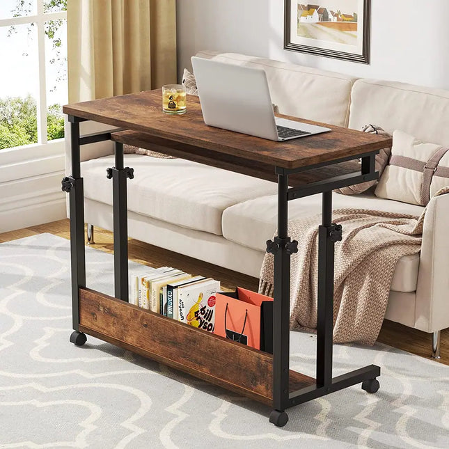 Portable Laptop Desk for Sofa and Bed, Height Adjustable Small Standing Table Brown
