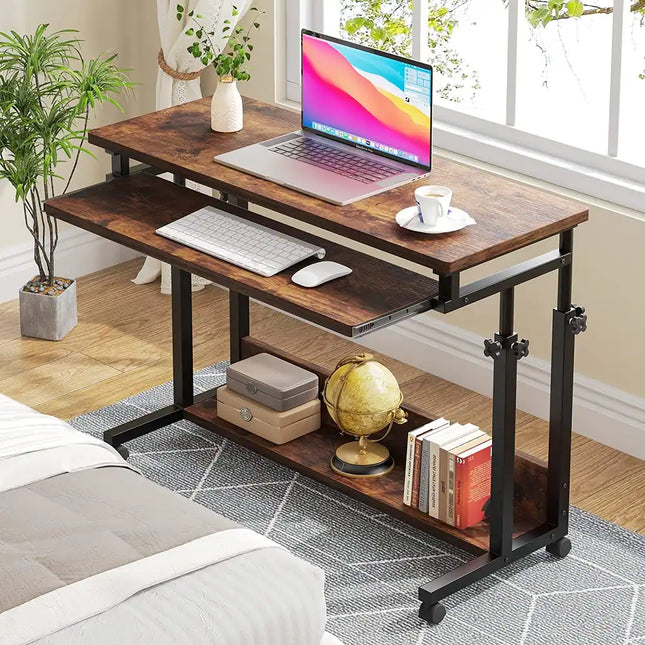Portable Laptop Desk for Sofa and Bed, Height Adjustable Small Standing Table Brown