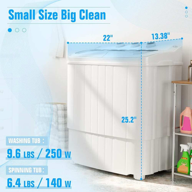 Portable Mini Twin Tub Washing Machine, 16LBS Compact Washer with Drain Pump