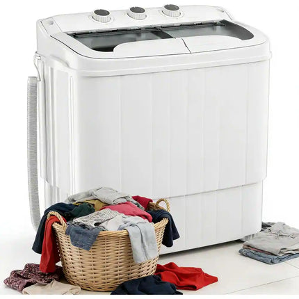 Portable Mini Twin Tub Washing Machine, 16LBS Compact Washer with Drain Pump