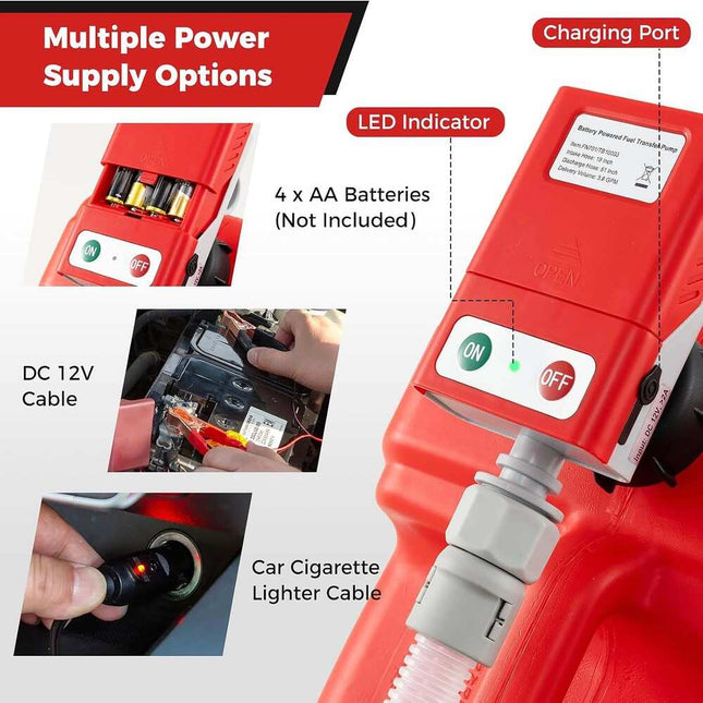 Power Battery Fuel Pump, Adjustable Flow Nozzle with 51" Long Hose, Portable