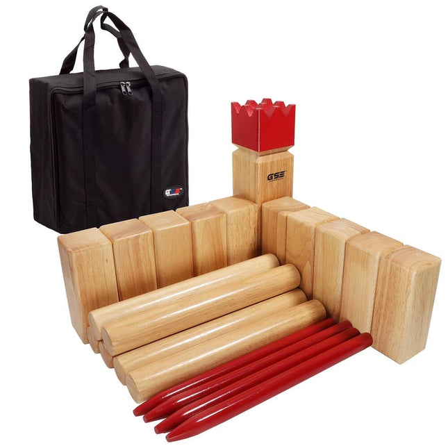 Premium Rubber Hardwood Kubb Game Set with Carry Bag Backyard Lawn Game