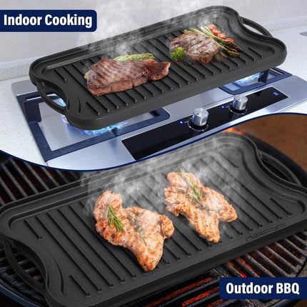 20 Inch Preseasoned Cast Iron Reversible Griddle Plate Pan Grill