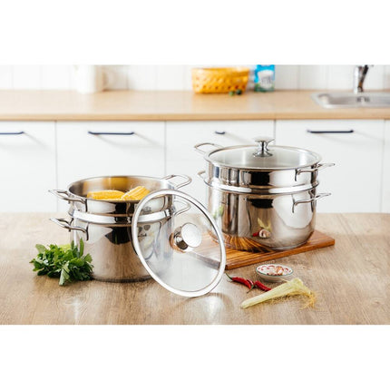 Prime Cook 6.4 Qt Stainless Steel Steamer Pot with Lid Multi-Purpose Cookware