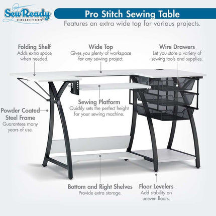 Sewing Machine Craft Table with Folding Top and Storage Cabinet