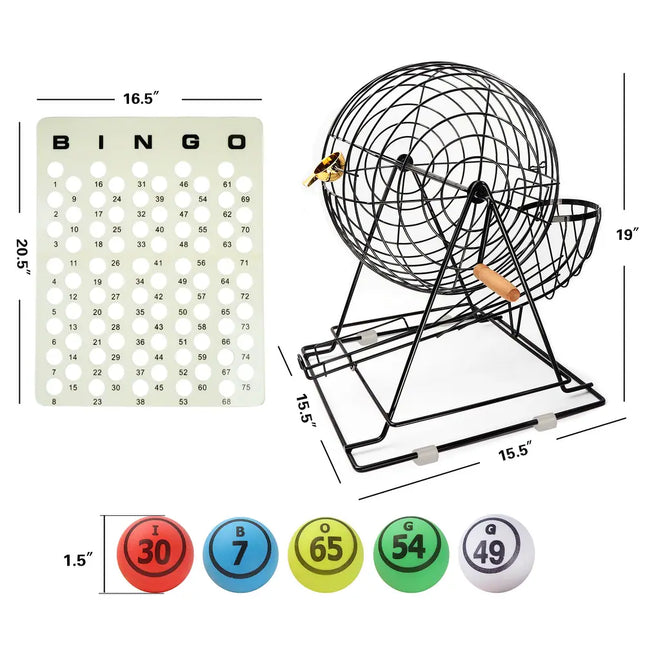 Professional Bingo Game Set with Jumbo Cage and 1.5" Bingo Balls Board
