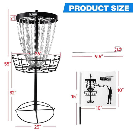 Professional Portable Disc Golf Basket 24-Chain Target Practice Goal Black