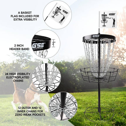 Professional Portable Disc Golf Basket 24-Chain Target Practice Goal Black