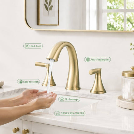 Widespread Bathroom SpotShield Basin Faucet with Drain Assembly, Brushed Gold Finish