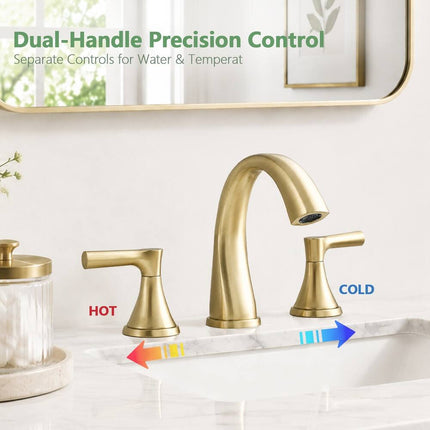 Widespread Bathroom SpotShield Basin Faucet with Drain Assembly, Brushed Gold Finish