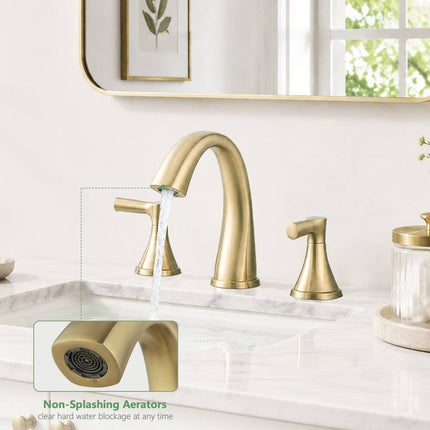 Widespread Bathroom SpotShield Basin Faucet with Drain Assembly, Brushed Gold Finish