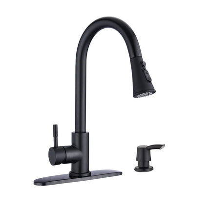 Single Handle Pull-Down Kitchen Faucet with Soap Dispenser – Commercial Style