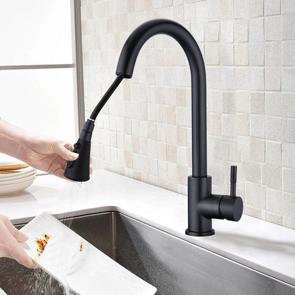 Single Handle Pull-Down Kitchen Faucet with Soap Dispenser – Commercial Style