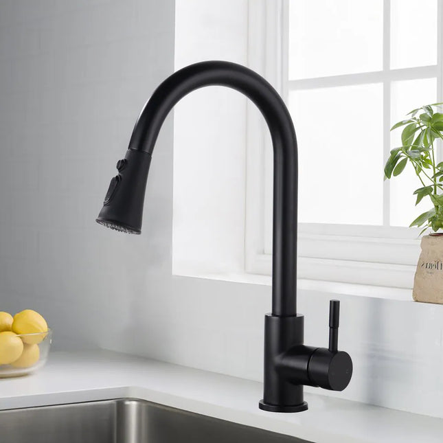 Commercial Kitchen Sink Faucet – Single Handle Pull-Down Sprayer