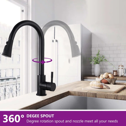 Commercial Kitchen Sink Faucet – Single Handle Pull-Down Sprayer