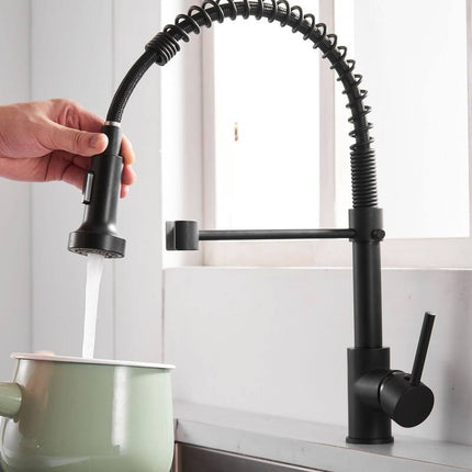 Pull Down Spray Kitchen Faucet Black 2 Function Swivel 1 Handle Design