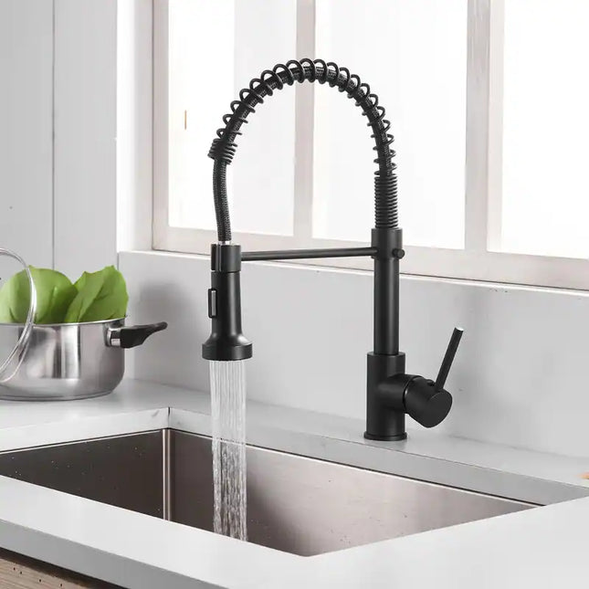 Pull Down Spray Kitchen Faucet Black 2 Function Swivel 1 Handle Design
