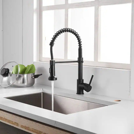 Pull Down Spray Kitchen Faucet Black 2 Function Swivel 1 Handle Design