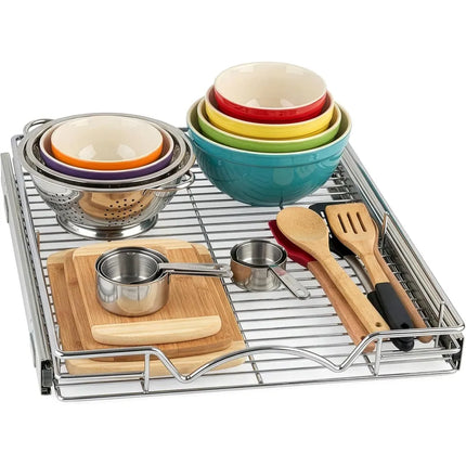 Cabinet Organizer Pull-Out – Heavy Duty Chrome Steel Slide-Out Caddy