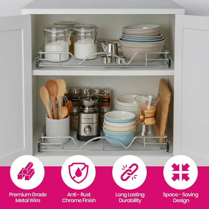 Cabinet Organizer Pull-Out – Heavy Duty Chrome Steel Slide-Out Caddy
