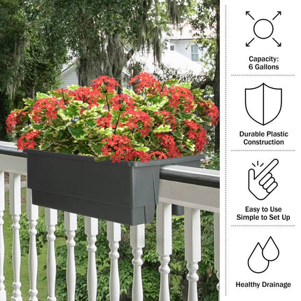 20.75in Railing Planter 6-Gallon Outdoor Flower Box for Balcony Garden Decor